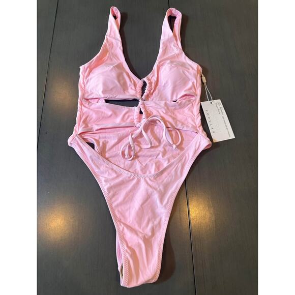 NWT: Cutout Lace Up Backless High Cut One Piece Swimsuit (s) - Picture 2 of 4